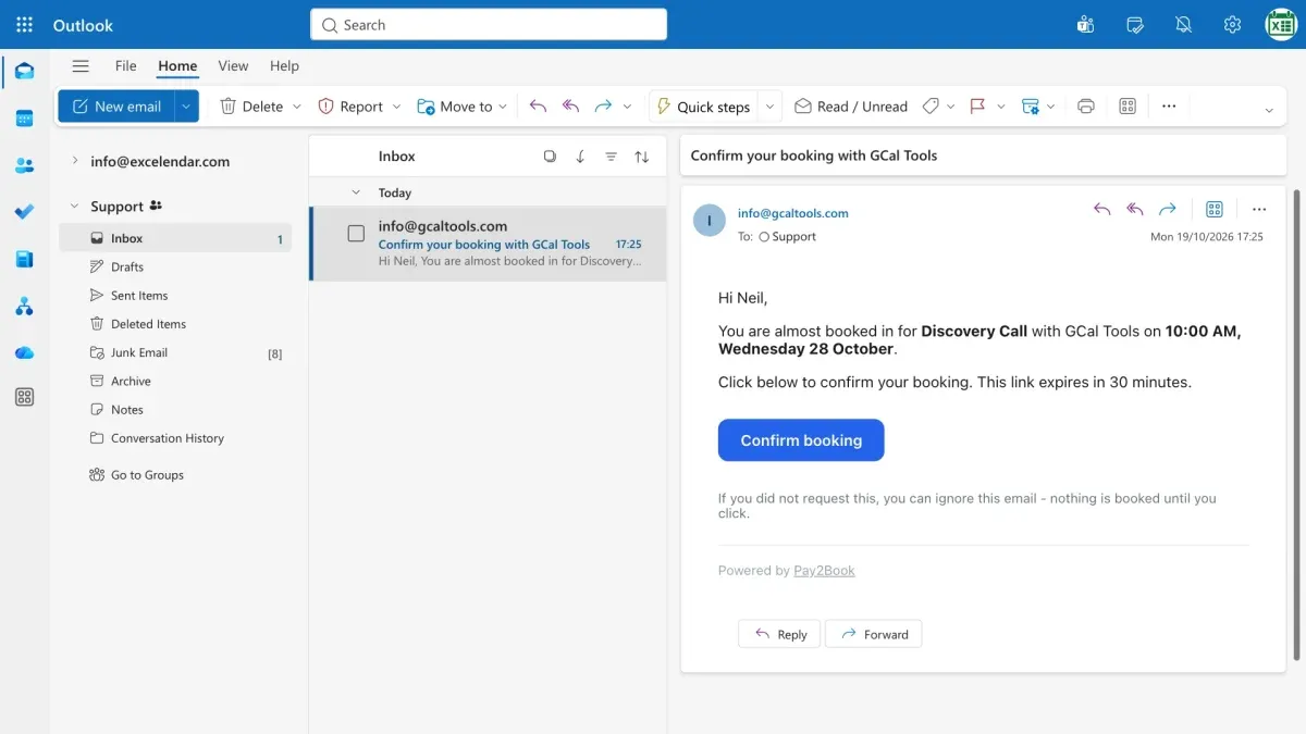The confirmation email with its link
