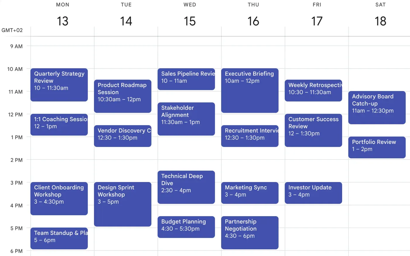 A week of free events on a calendar, each becoming a bookable session