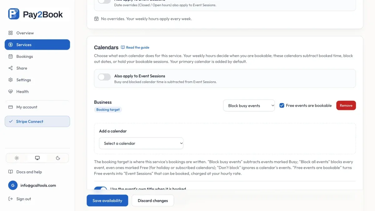 The checkbox “Free events are bookable” ticked