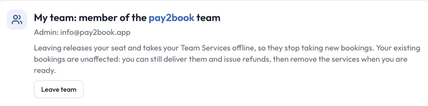 The Leave team control on the My account page