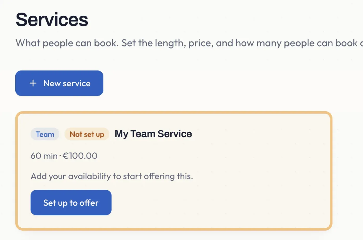 The Services list with a team-service card among personal services