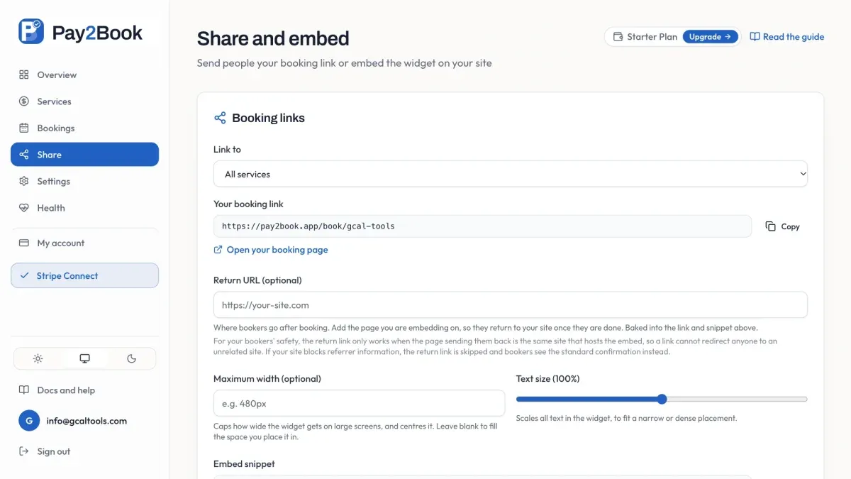 Share and embed, with your booking link